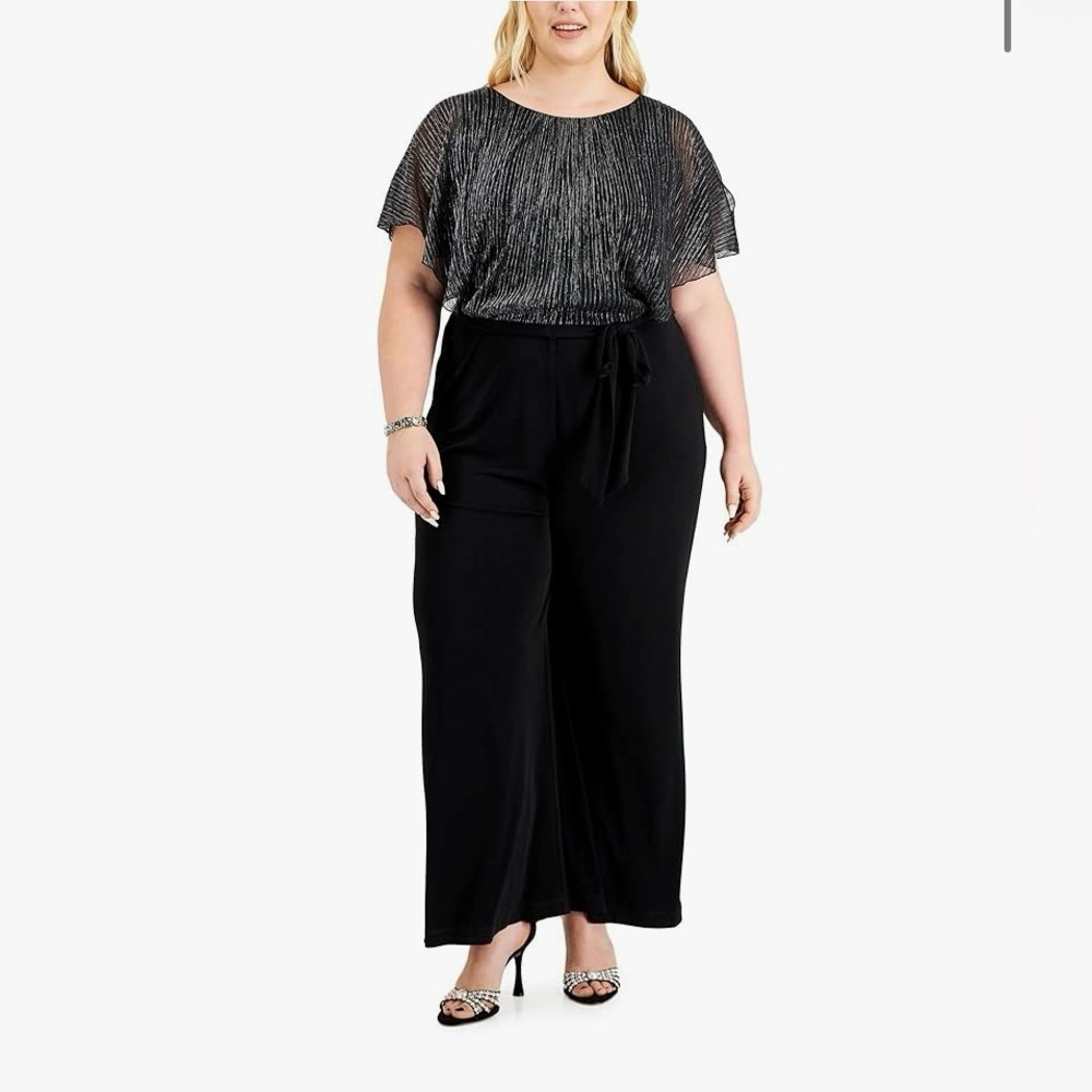 Connected Apparel Black/Silver Shimmer Wide Leg Jumpsuit